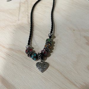 Beads & love charm necklace princess length